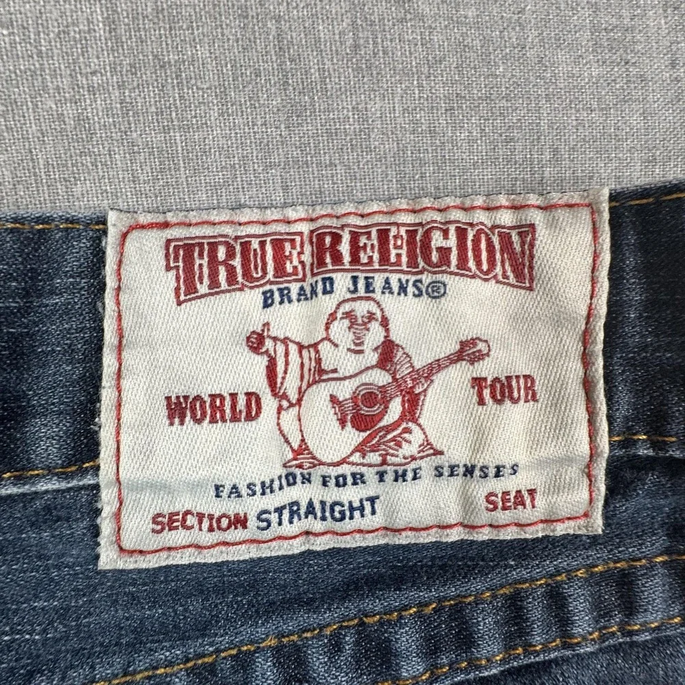 True Religion Section Straight Straight Flap Jeans Mens 33x32 Blue Rinse Denim